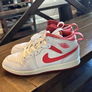 Nike Kids White and Red Mid-Top Sneakers